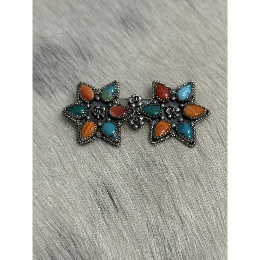 Native American Silver Cloud Robert Vandover Spiny Turquoise Cluster Pendant Pin - Picture 12 of 13